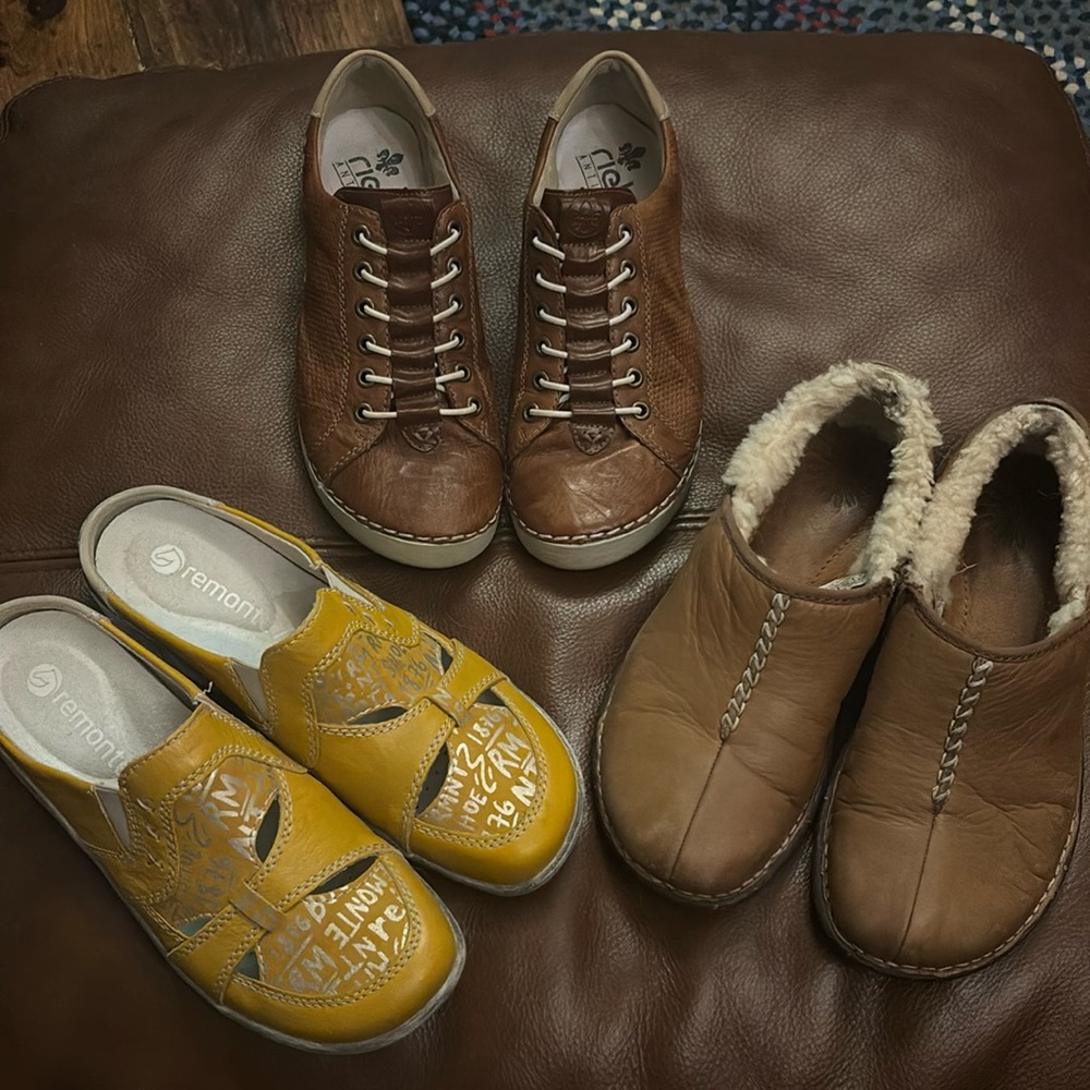 Reiker, Remonte, and Ugg shoes.